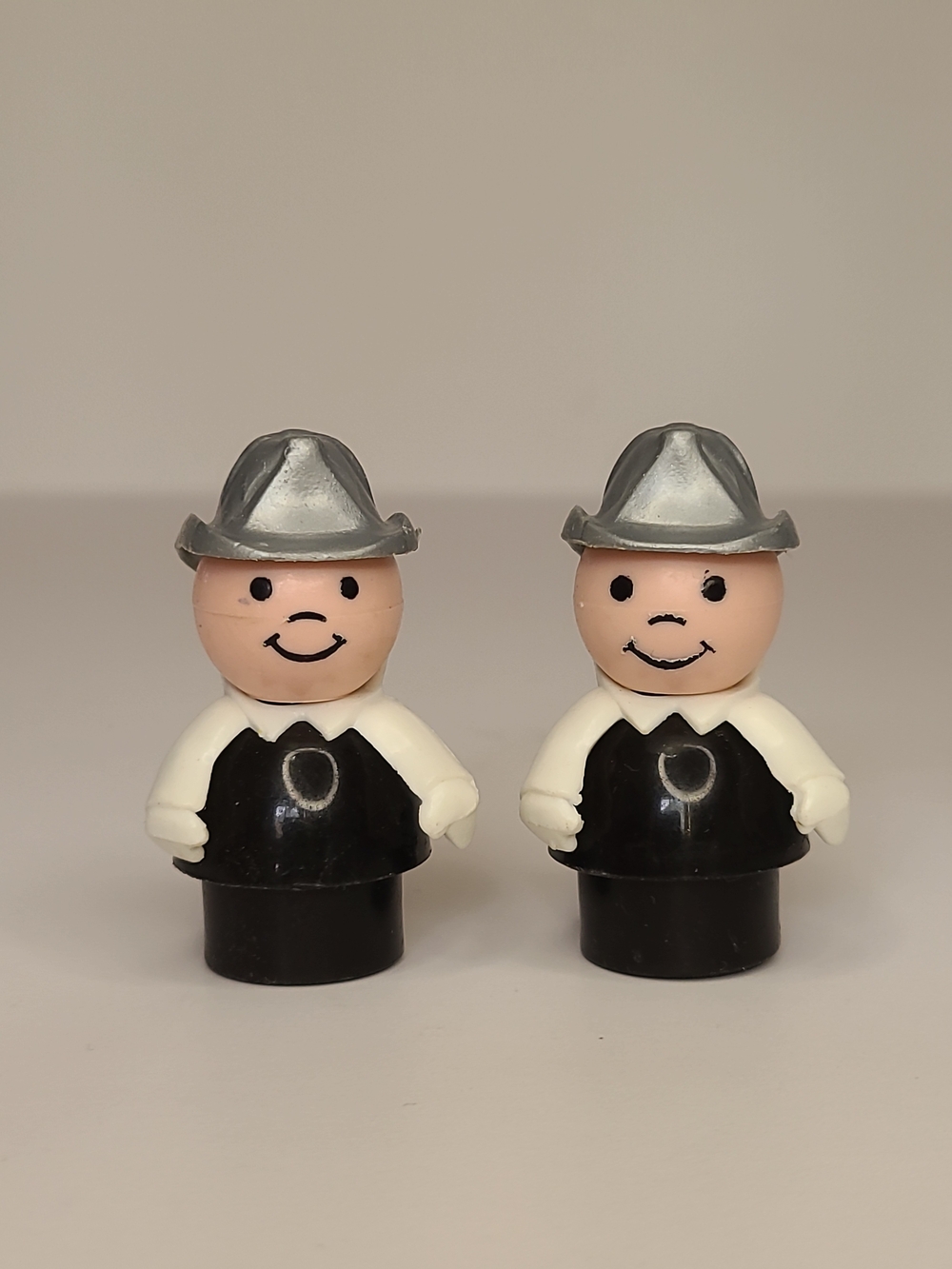 Vintage Fisher Price Little People Fireman x 2 with Silver Gray Helmet Rare